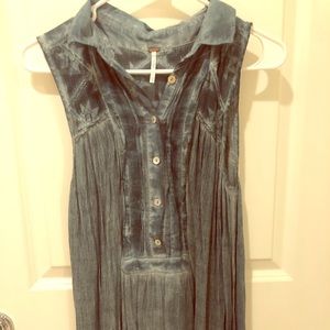 Free people denim flowly top with lace detail